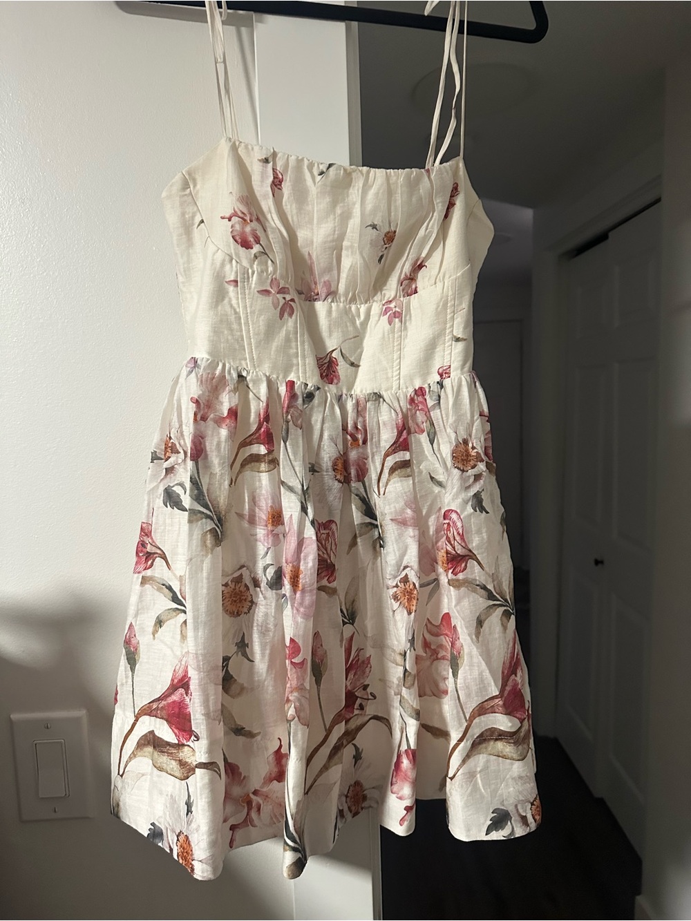 Dynamite Cream Mini Dress with Pink Floral Print